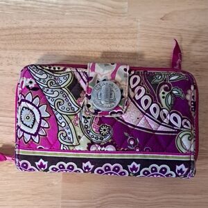Vera Bradley Quilted Zip Wallet in Magenta Paisley